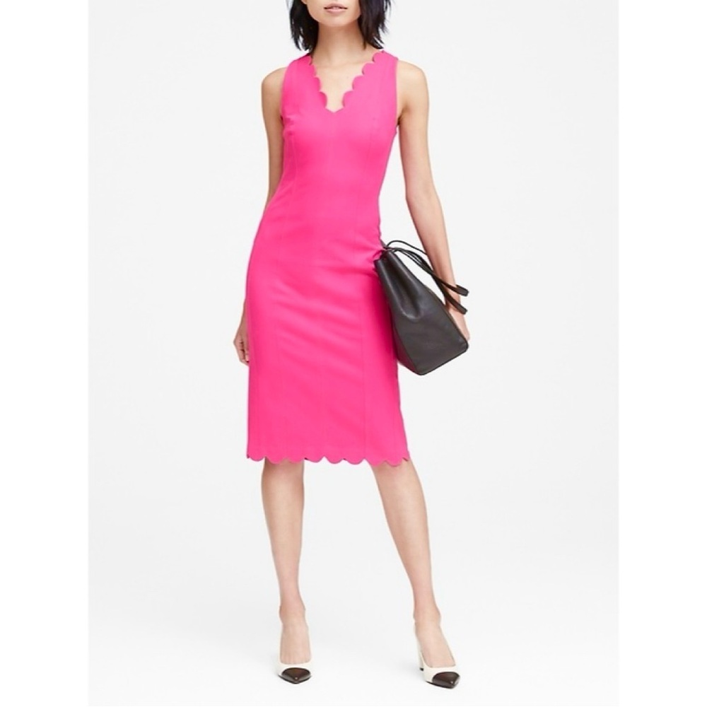 Banana Republic Scalloped Bi-Stretch Sheath Vibrant Hot Pink Dress